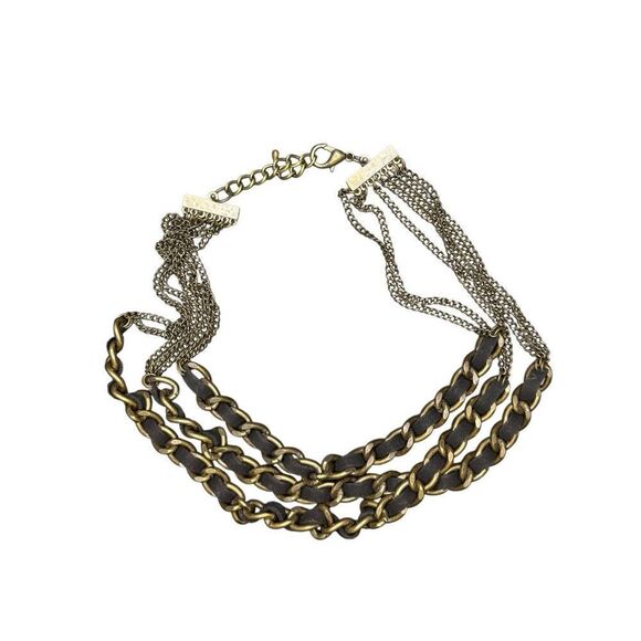 Anthropologie Old Gold and Black Layered Chain Necklace - Picture 4 of 6